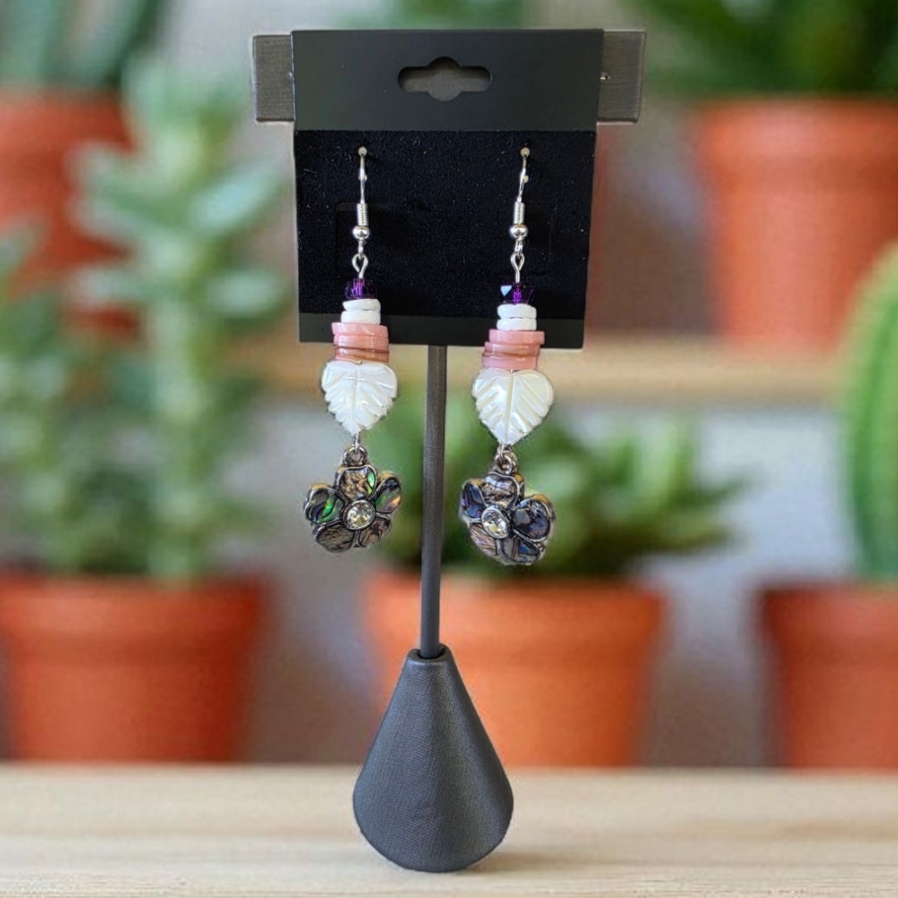 Chic Silver and Purple Floral Earrings